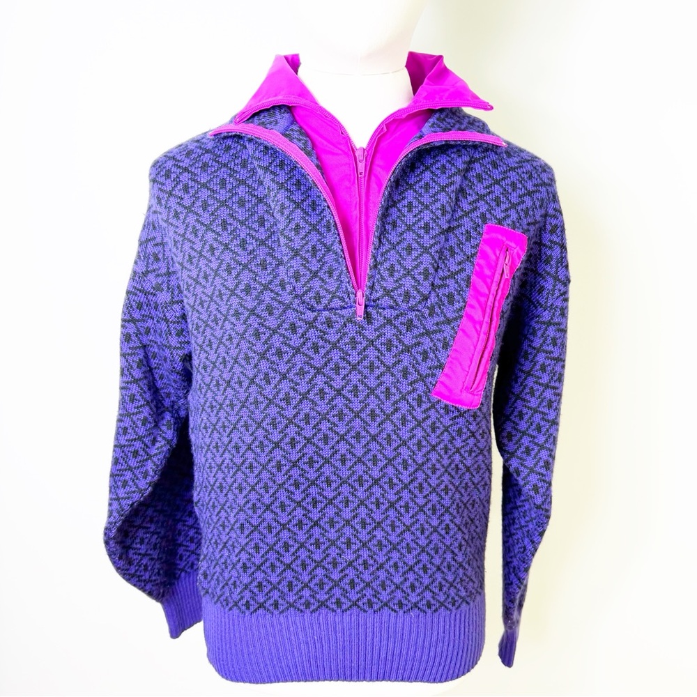 VINTAGE 80’s Obermeyer Kess 1/4 zip wool ski Purple and Pink Knit Sweater Sz S